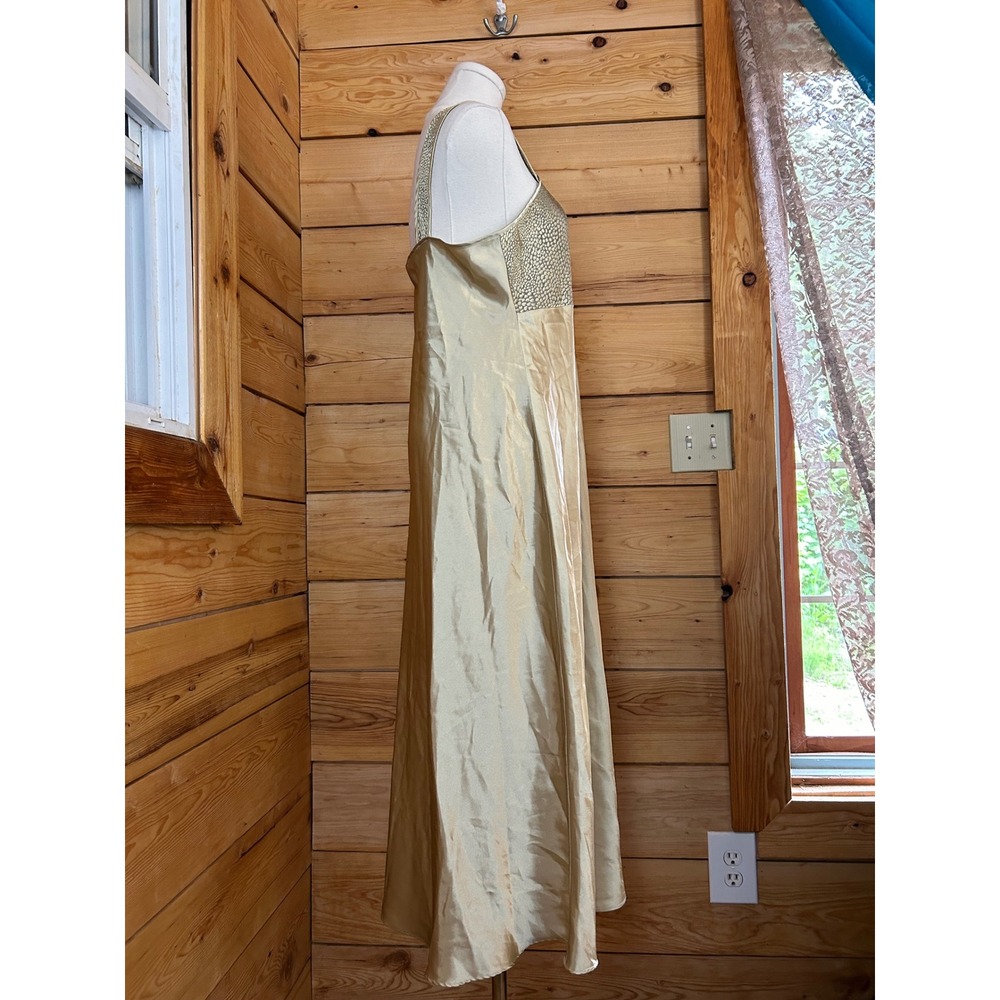 Vintage Gold Satin Slip Dress Womens Large Maxi Lingerie‎ Gloria Vanderbilt - Picture 5 of 8